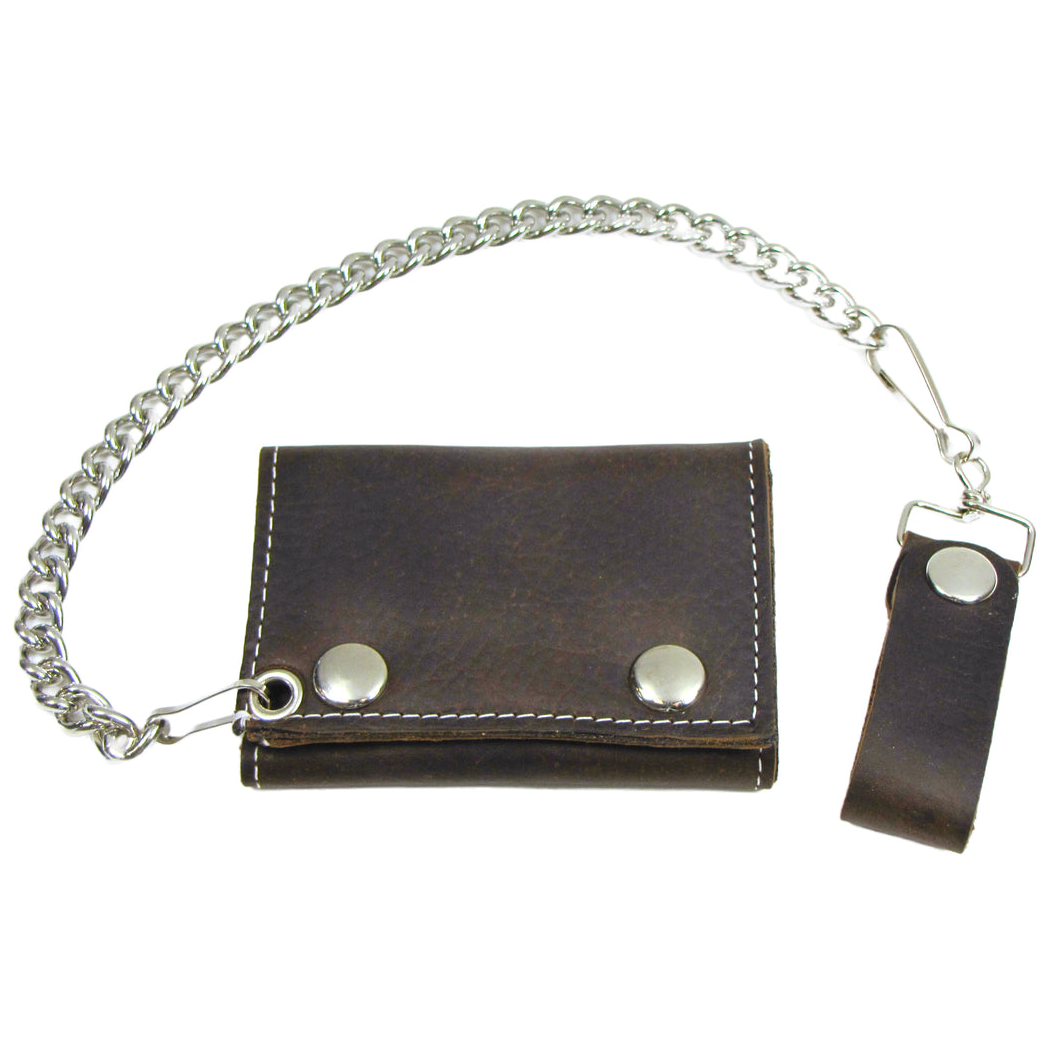 Oil Tanned Tri-Fold Wallet w/ Chain