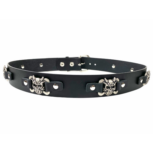 Skull and Crossbones Leather Belt