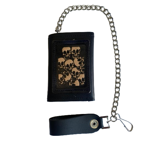 Skulls Tri-Fold Wallet w/ Chain