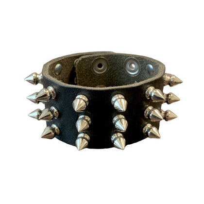 3 Row Spike Stud Leather Wristband